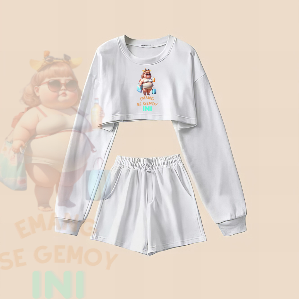 JBF Setelan Baju Crop Anak Remaja Usia Tanggung Usia 9-14 Tahun Motif Memang Boleh Se Gemoy ini