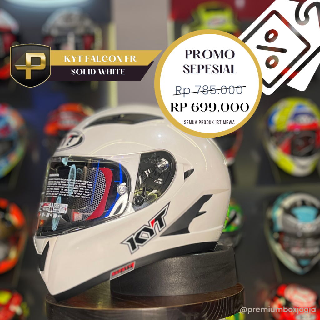 HELM KYT FALCON FR SOLID WHITE PEARL GOLD / FULL FACE / DOUBLE VISOR / HELM POLOS