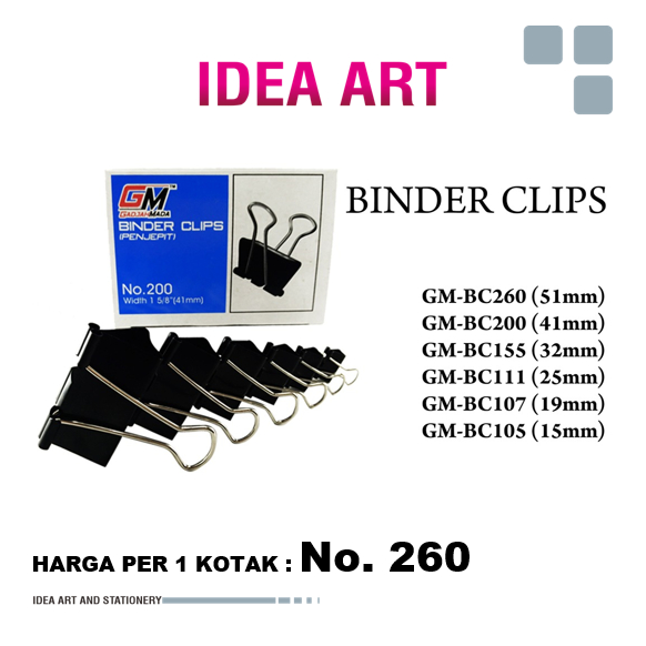 

Binder Clip GM No 260 (51mm) Klip Kertas Murah - 1 Kotak (12pc)