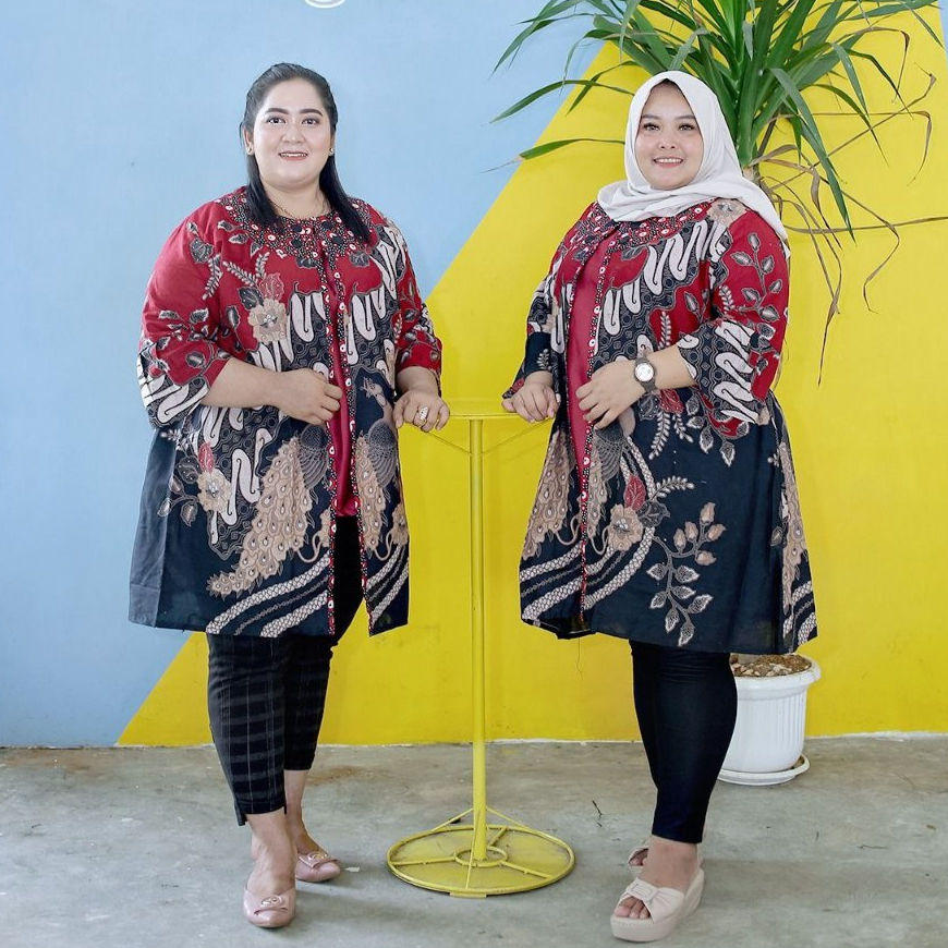 Baju Atasan Wanita Jumbo LD140 130 Tunik Batik wanita Bahan Kain Katun Kombinasi Kain Velvet Tuniek 