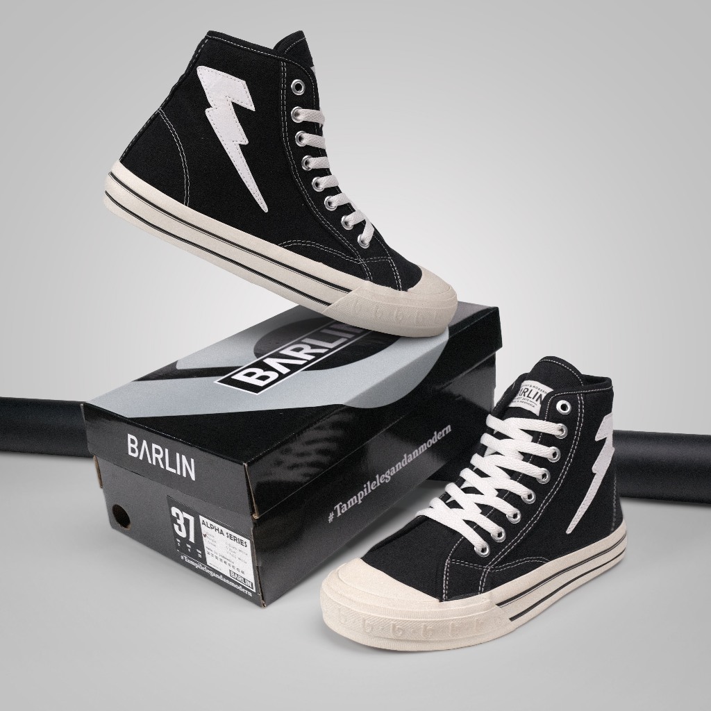 Sepatu Sneakers Original Barlin Pria Wanita - Tinggi Hitam Putih