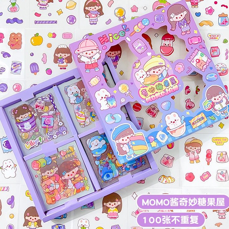 

1BOX isi 100 Lembar - Sticker MOMOJAN - Stiker Motif Kartun Korea Lucu - Sticker 2D Anti Air Dekorasi