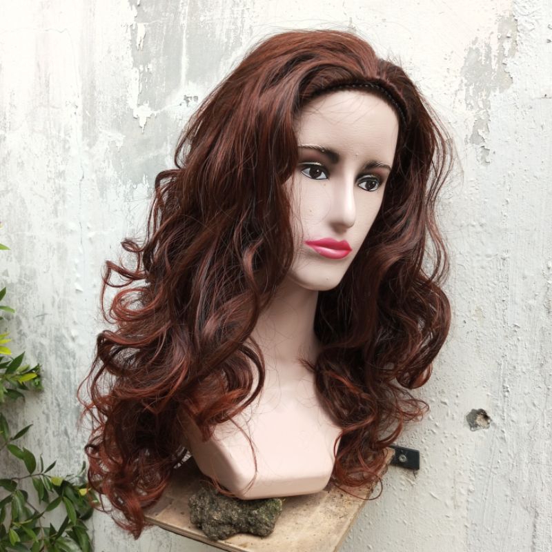 Hair Clip Wig Curly Pirang Coklat kemerahan gelombang 65 cm seperti rambut asli