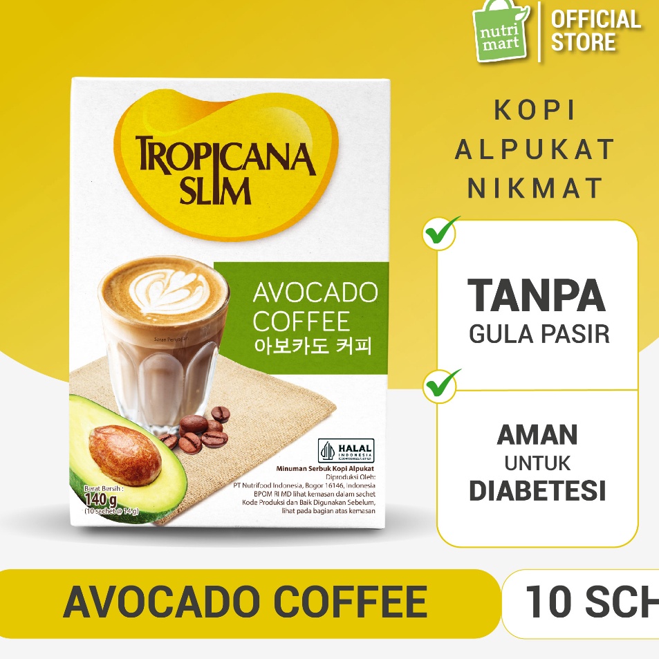 

Tropicana Slim Avocado Coffee 10 Sachet - Kopi Susu Nikmat Tanpa Gula Pasir