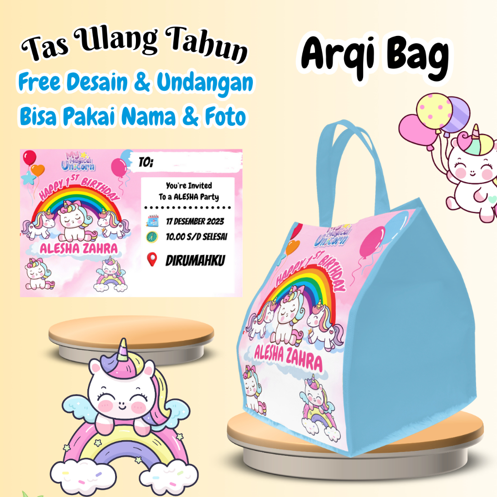 

70 Tas Ulang Tahun Free Undangan Anak Bingkisan Custom Nama Foto Murah Muat Box Bento
