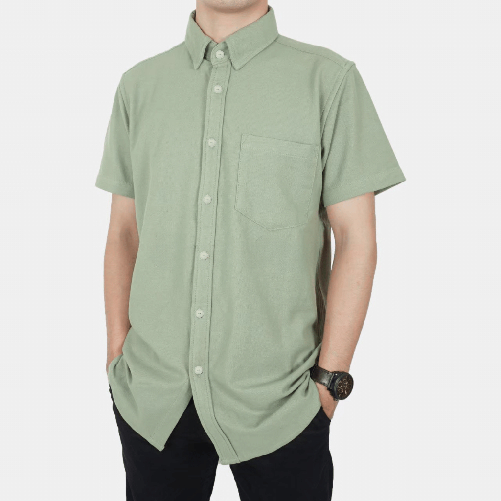 Ten Brothers Kemeja Pria Lengan Pendek Slim Fit Rayon Twill Sage Green