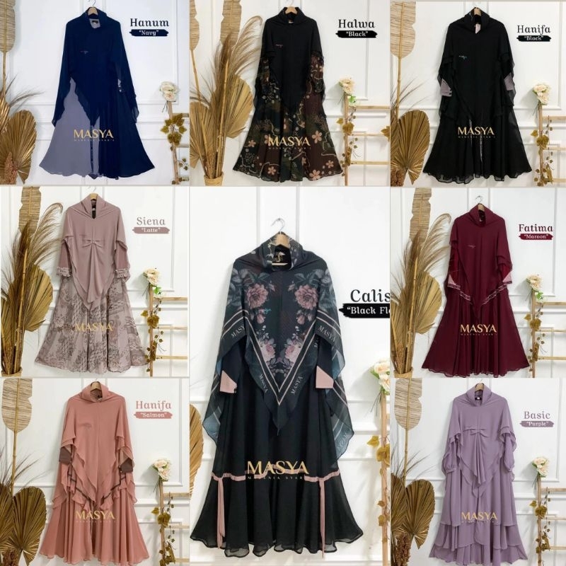 Set Baju Gamis Dress Ceruty Babydoll Printing Premium Syari Branded Merah Maroon - Hitam - Ungu - Bl