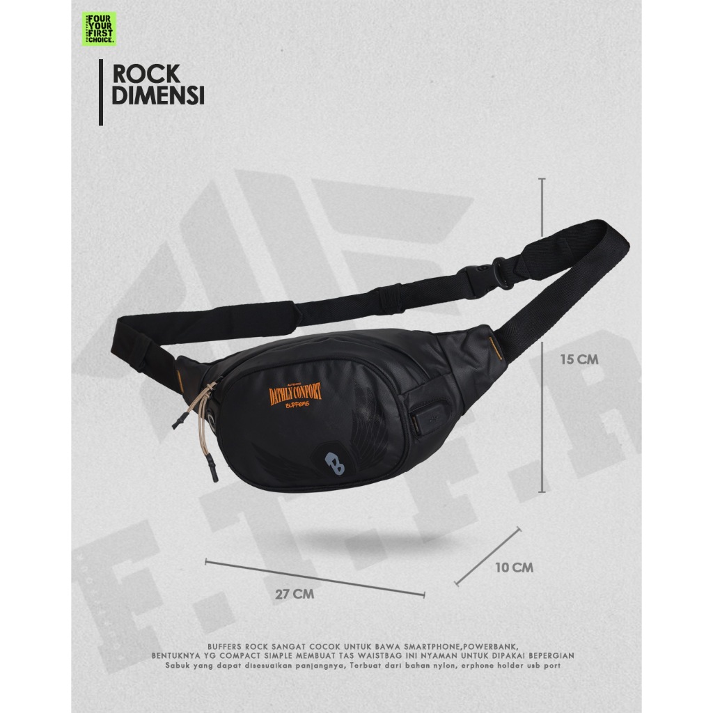 BUFFERS ROCK - Tas Waistbag Pria Casual Waterproof - Tas Pinggang Premium