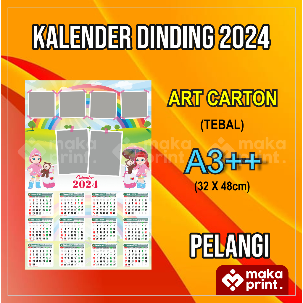 Kalender Dinding Custom 2024 - Kalender Custom Kartun - Kado Kalender - Kalender Anak - Kalender Cus