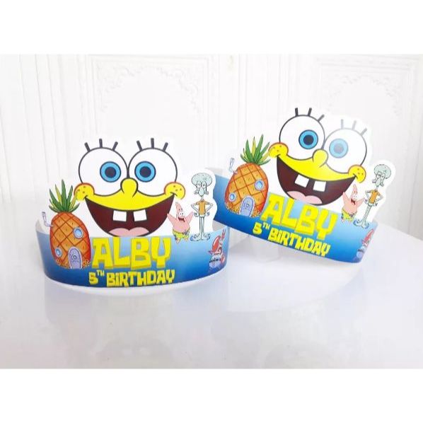 topi melingkar spongebob / topi ultah spongebob / topi melingkar custom spongebob / topi custom spon