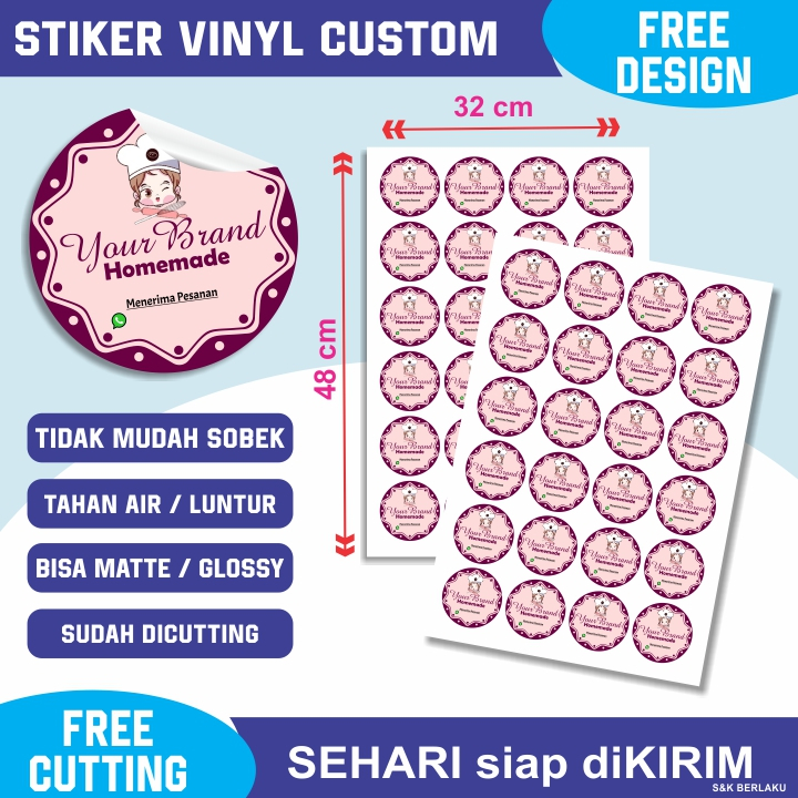 

Stiker Vinyl Waterproof Custom Label Kemasan Brand Jualan Makanan Print Sticker Logo Anti Air Anti Minyak