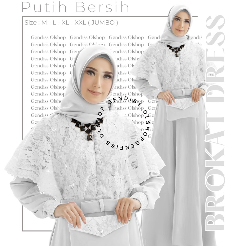 baju gamis brokat putih Bersih Wanita Casual brokat buat akad nikah polos sederhana Jumbo lebaran si