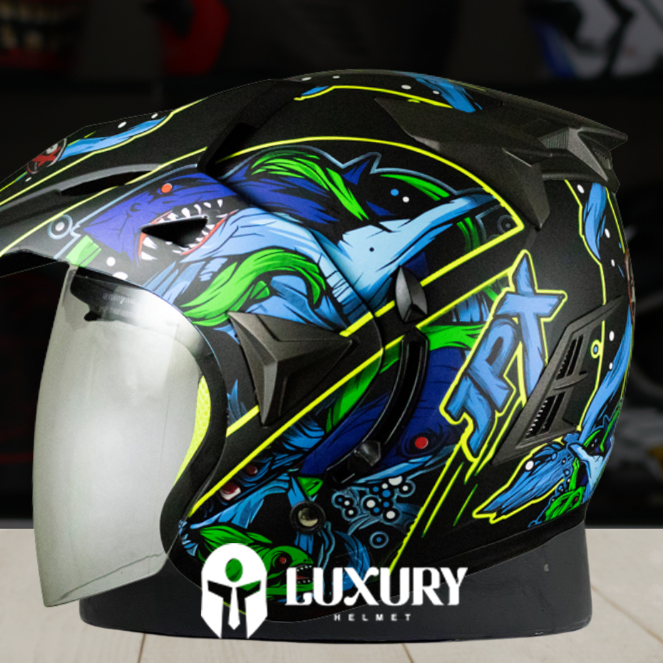 Helm JPX SUPERMOTO - MOTIF SHARK - Helm Keren - Helm Murah