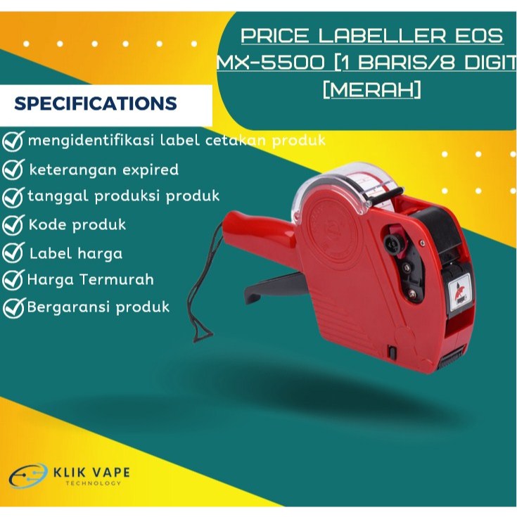 

TERMURAH Price Labeller EOS MX-5500 [1 Baris/8 Digit] [Merah]