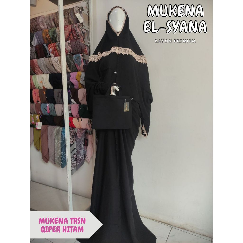 MUKENA EL SYANA GIPER / MUKENA TERUSAN HITAM POLOS / MUKENA POLOSAN / MUKENA BAHAN RAYON / MUKENA DE