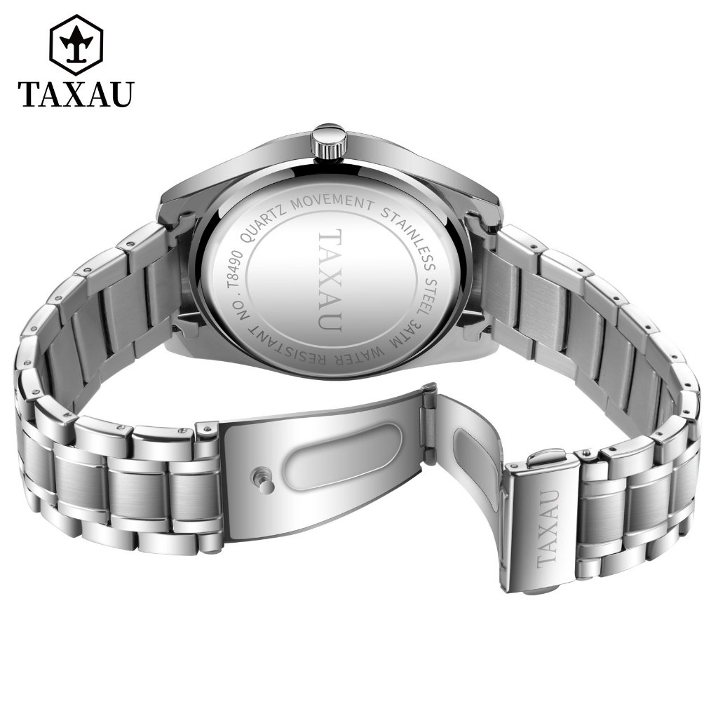 Taxau Jam Tangan Cowok Pria Putih Analog Original Fashion Murah Anti Air Jam Jamtangan Tanggan Tangan Besi Silver Watch Arloji Pria Simple Laki Laki Ori Casual Waterproof Dewasa Jm Stainless Steel Date Quartz Man Watch Brandswatch