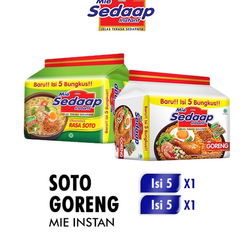 

Kode VNS377 Mie Sedaap Soto 75 gr isi 5 + Mie Sedaap Goreng 90 gr isi 5