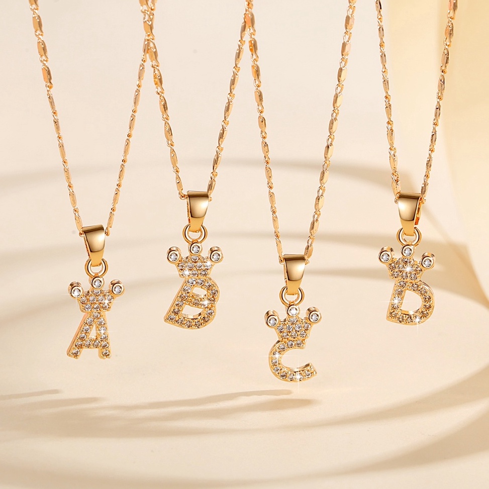 Menarik.. Lanmi Kalung Titanium Liontin Huruf Xuping Lapis Kalung Huruf Mahkota Wanita Y555