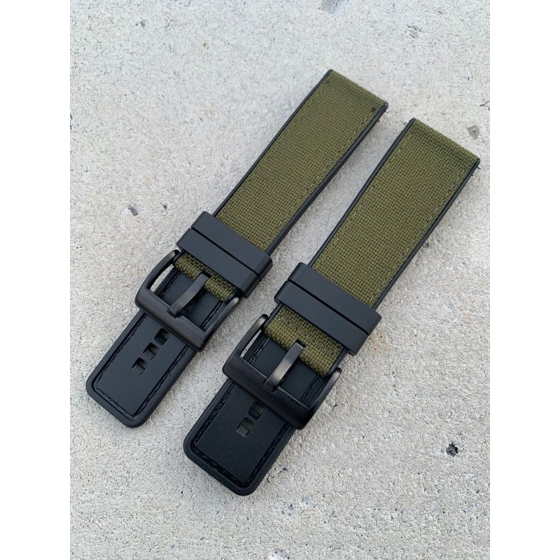 Strap tali jam tangan kombinasi kanvas silikon hijau