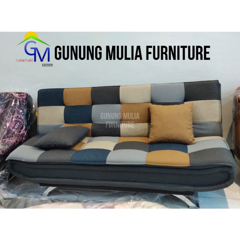 Sofa Bed Daphine Bahan Kain Motif Kotak Kaki Besi