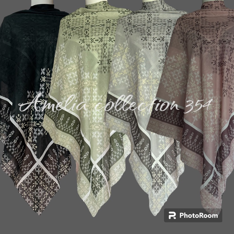 HIJAB SEGIEMPAT MOTIF JIHAN SAGE HITAM PINK ABU MUDA READY