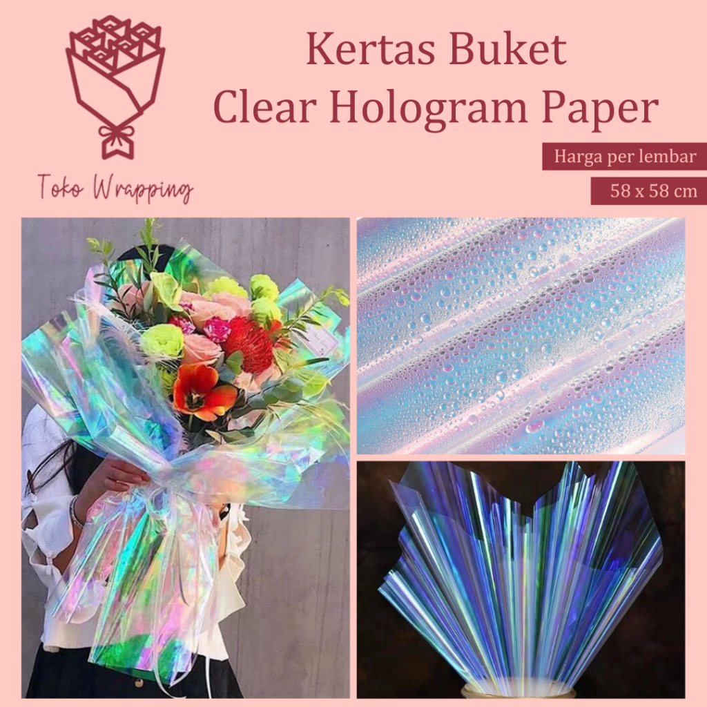

Kertas Buket Clear Hologram Paper (58x58cm) Flower Wrapping Cellophane Hologram Bening untuk Bucket Bunga Snack Uang Wisuda / Krtas Celophane Chellophane