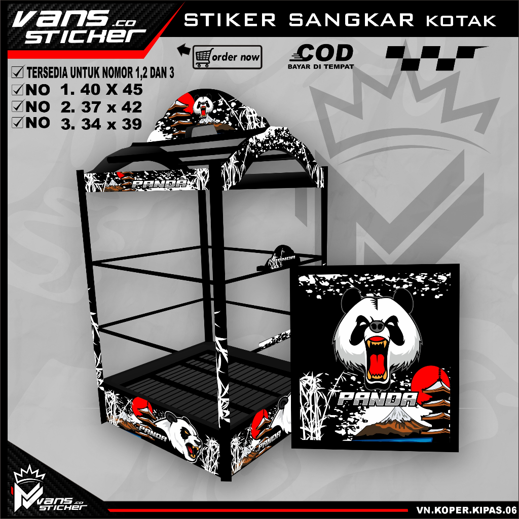 Stiker Decal Sangkar Burung Kipas Kotak  No. 1, 2, 3 Stiker Sangkar kotak kacer,pentet Motif PANDA