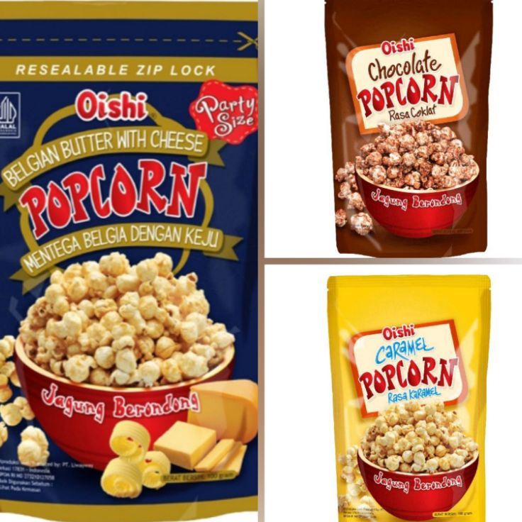

Dijual Murah Oishi Popcorn Belgian Butter With Cheese/ Coklat/Caramel 100 gr