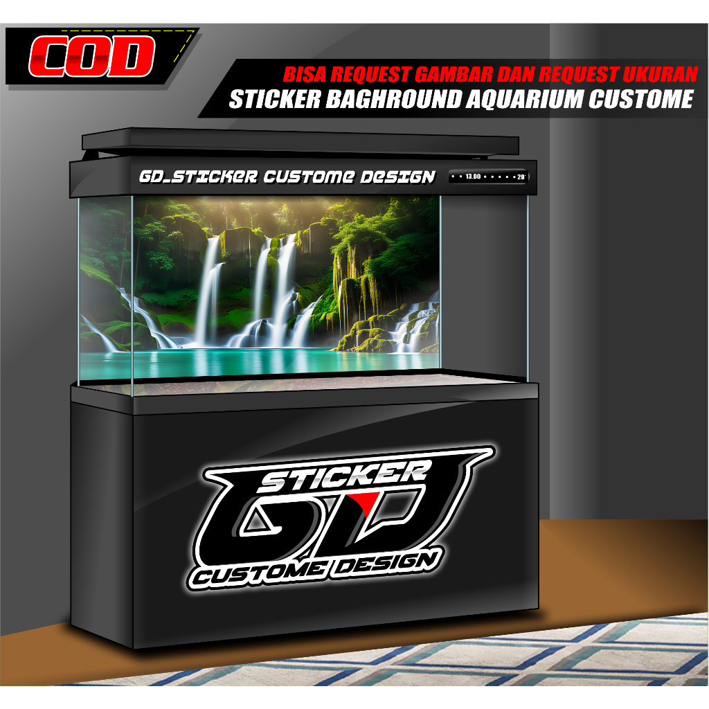 STICKER AQUARIUM / BACKGROUND WALLPAPER AQUARIUM WATERFALL PEMANDANGAN ALAM / AIR TERJUN 3D