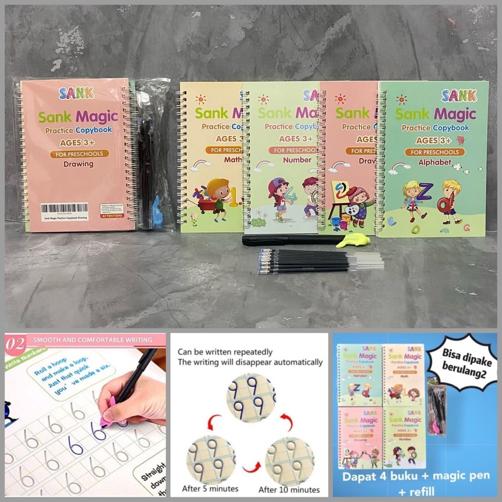 

Toys - Mainan Sank Magic Practice Book 1 Set isi 4 Buku + Pulpen
