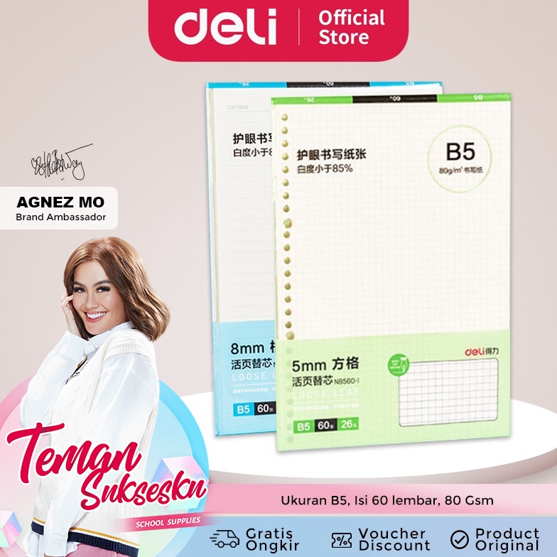 

Readystock Deli Loose Lead / Isi Binder B5 , 60 Lembar 80 GSM Paper NB560-1 Stok Banyak