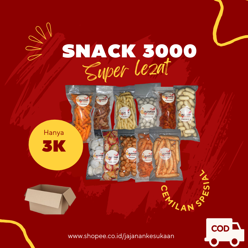 

Jajanan Kesukaan - Serba 3000 Snack Snacks Makanan Ringan Cemilan Murah Camilan Kiloan Grosir Pedas Manis Gurih