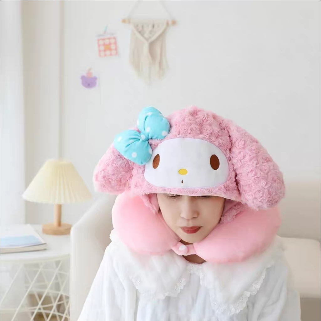 Bantal Leher Bantal U Neck Pillow Hoodie Sanrio Fluffy My Melody Kuromi Cinnamoroll Pochacco