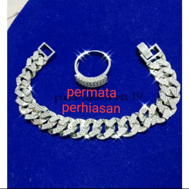set titanium gelang sisik naga dan cincin silver