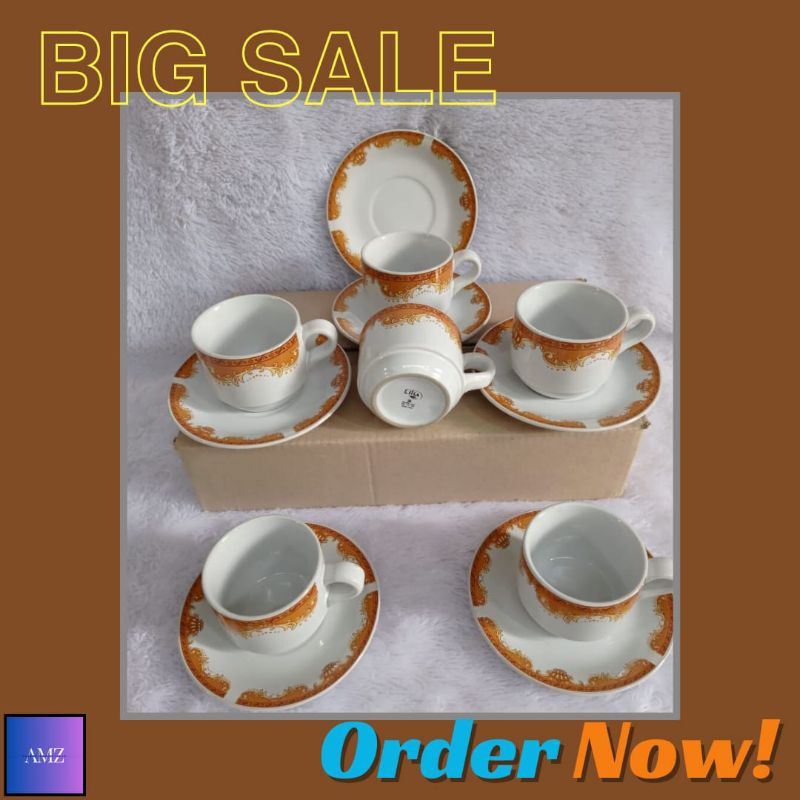 cangkir mahkota isi 6 set (CANGKIR KERAMIK+PIRING TATAKAN)