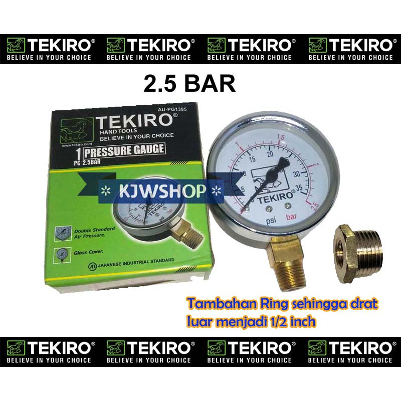K Manometer 2.5 Bar TEKIRO Drat 1/2 Kuningan Pressure Gauge 2.5Bar Pressure Gauge 2.5kg TEKIRO Presu