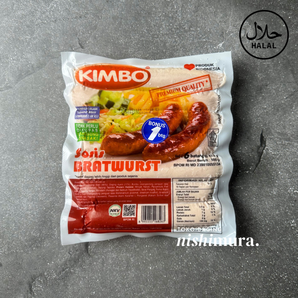 

Sosis Sapi Jumbo Kimbo Bratwurst No Kupas Premium Besar 500gr Beef Sausage - Nishimurashop