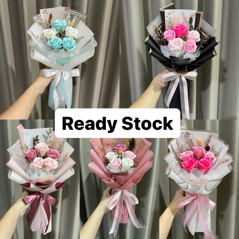 Buket Bunga Mawar Sabun 5pcs Kuntum (Ukuran Besar) / Bucket Rose Soap untuk Hadiah Wisuda & Kado Val