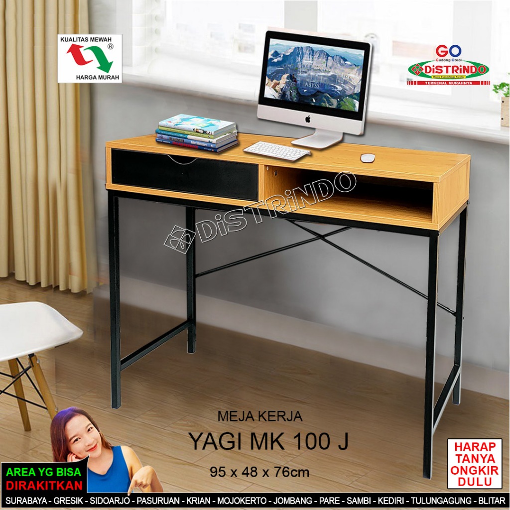 DISTRINDO Meja Kerja Minimalis Kaki Besi Meja Komputer