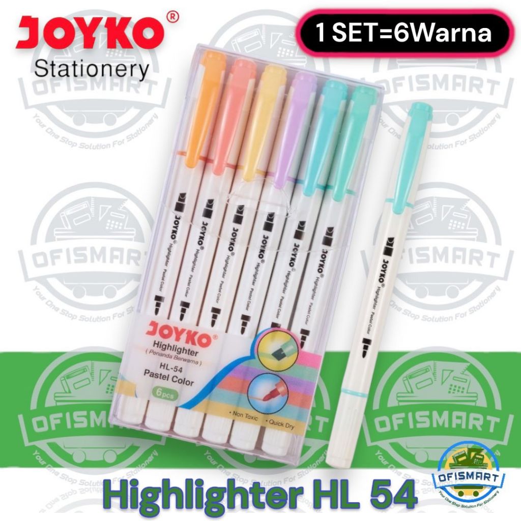 

Joyko Highlighter HL-54 Pastel Penanda Buku 2 Sisi | @1SET=6Warna