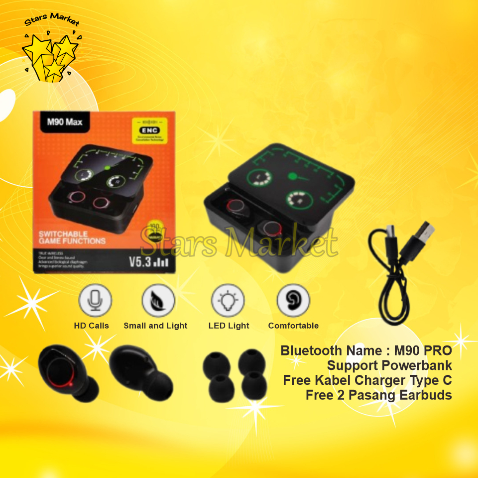 [ST-HB] Handsfree Bluetooth TWS M90 MAX PRO + Powerbank Power Bank Stereo Bass / Headset Earphone Wi