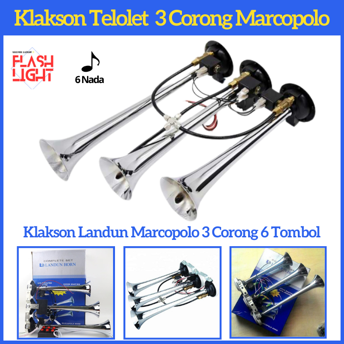 Klakson Telolet Bus & Truk Landun Marcopolo 3 Corong 6 Tombol Nada 12/24 Volt