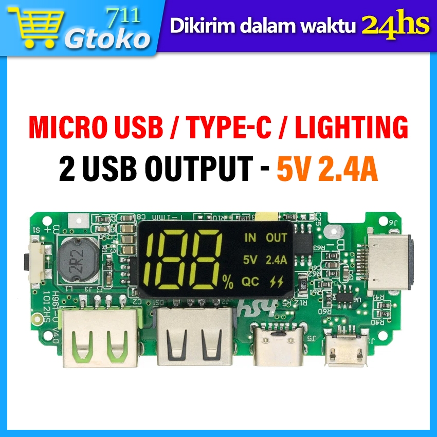 Modul Power Bank LCD Display Micro USB Type-C Lighting 5V 2.4A Quick Charger Dual USB Output DIY Mod