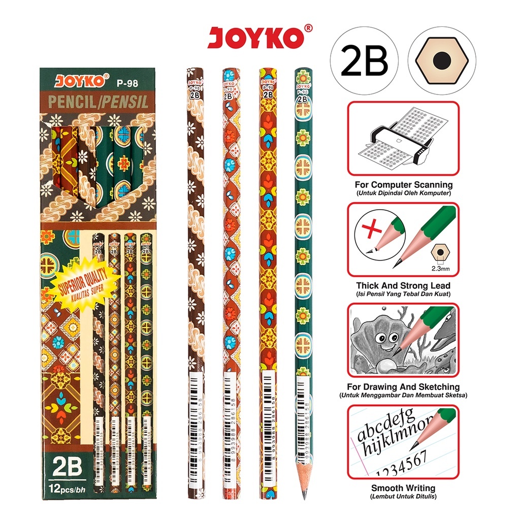 

Pencil Pensil Joyko P-98 2B Batik 1 BOX 12 PCS | SentosaMart24