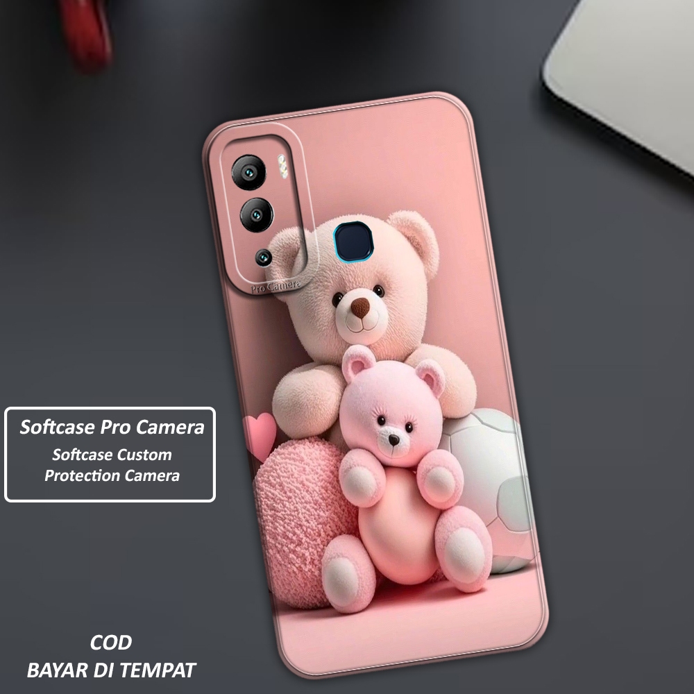 Softcase Pro Camera Case Hp Infinix Hot 12i - Hot 20i Fashion Softcase Case Boneka Pink Terbaru  - U