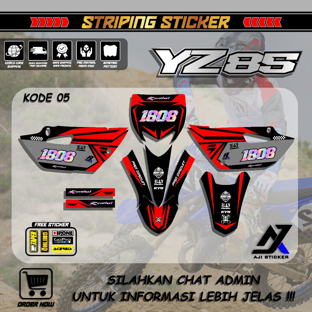 Sticker Striping List Variasi Motor Trail Yamaha YZ 85 New Semi Fullbody Bisa Custome Nomor Decal Gl