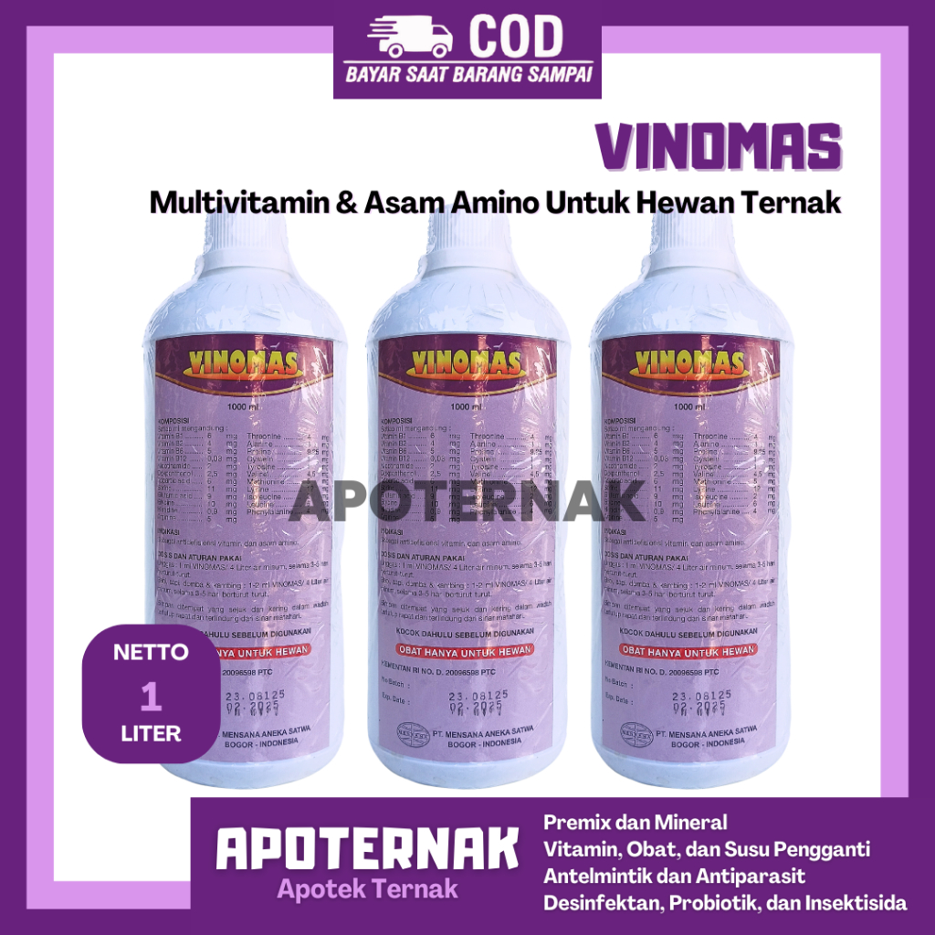 VINOMAS 1 Liter | Premix Cair Pemacu Pertumbuhan Unggas Ayam Bebek Sapi Kambing Domba dll