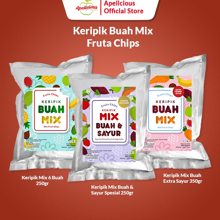 

K08795 APELICIOUS KERIPIK BUAH MIX 250g (MIX 6 BUAH) / KERIPIK BUAH SAYUR MIX 350g Fruta Apelicious Ready Stock ♪ヽ(