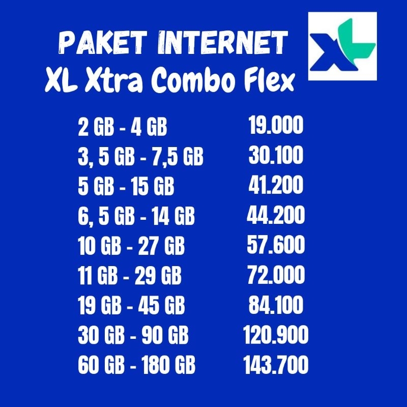 paket internet xl xtra Combo flex 2gb 7gb 5gb 15gb 27gb 90gb/ paket data xl murah/kuota internet xl 