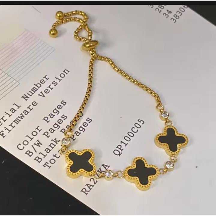 [ Bayar Ditempat ] Gelang Tangan Wanita Titanium Anti Karat / Gelang Serut Clover Mata Hitam / Gelan